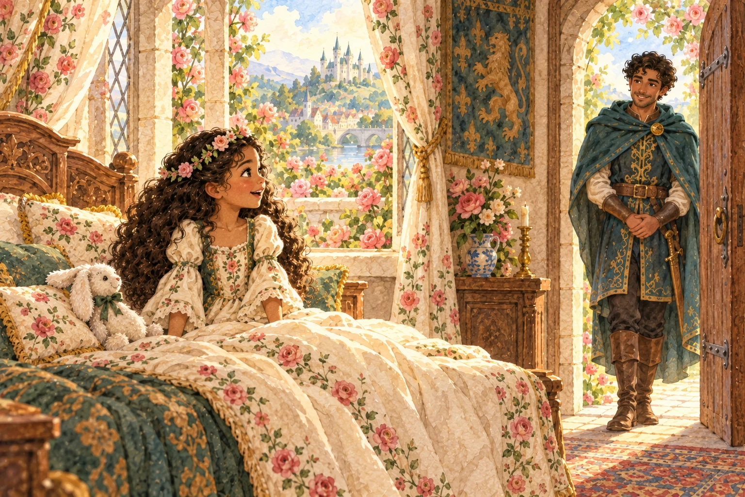 The prince stayed by the door so he would not startle her.